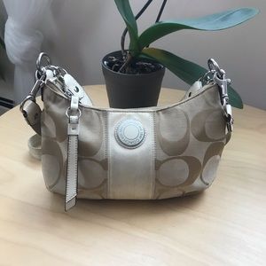 Coach Signature white Stripe Demi Cross-body Bag